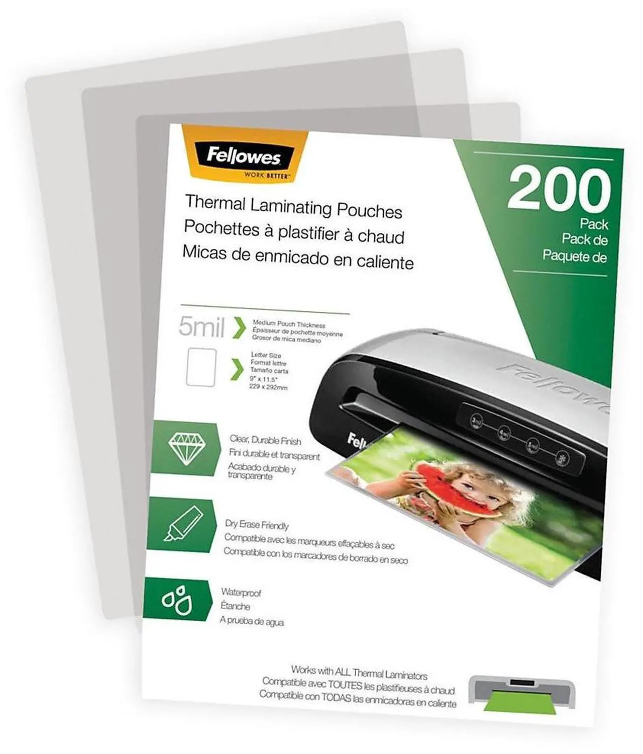 Alt view image 13 of 20 - Fellowes Laminating Pouches Letter Size Hot Pouch 9 x 11.5 5 mil 200 pack 5743601