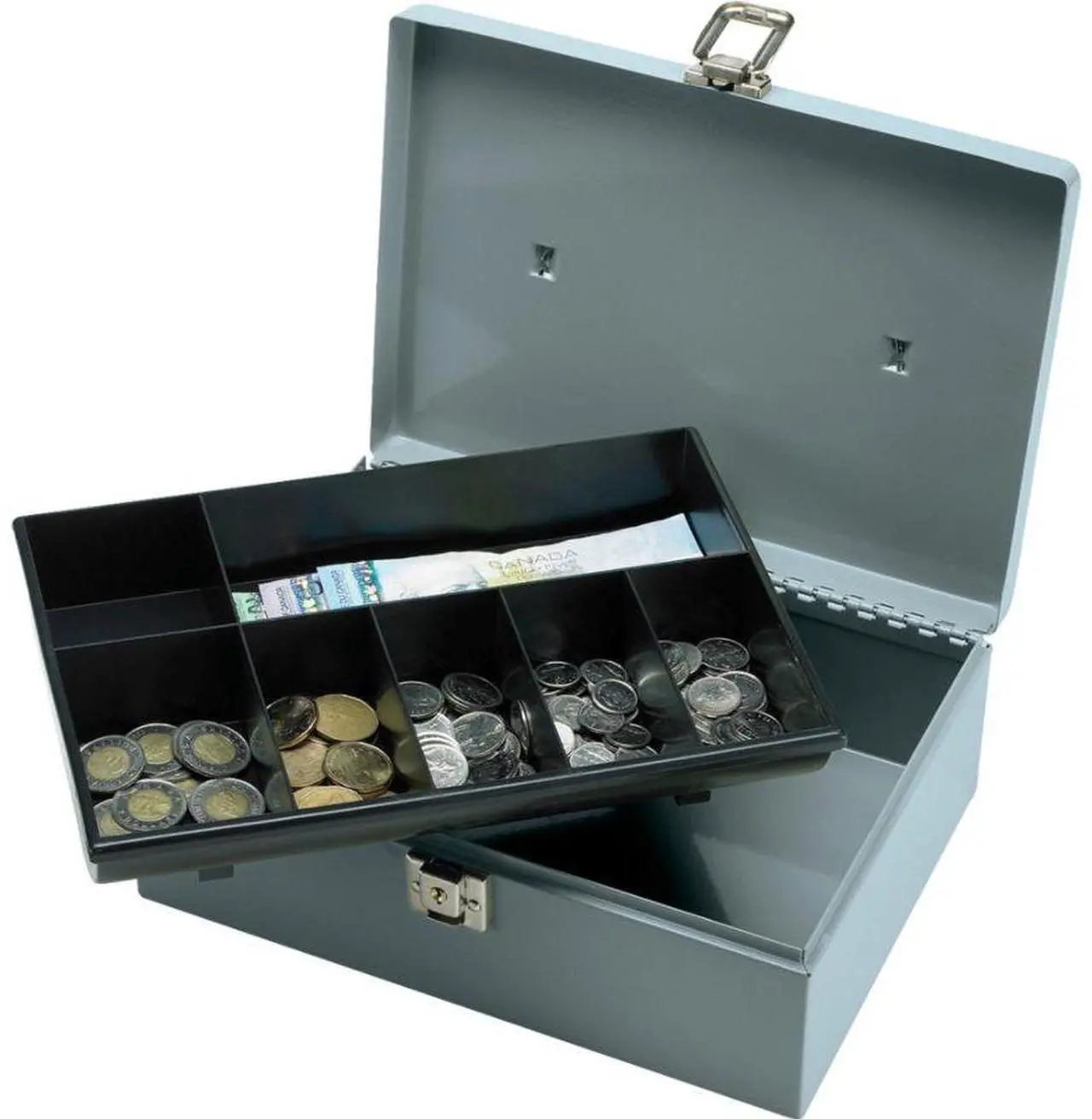 Alt view image 6 of 9 - Sparco Products 15501 Cash Box, w/ Latch Lock,7 Cmpmnts, 11" x 7-3/4" x 4-3/4", Gray SPR15501