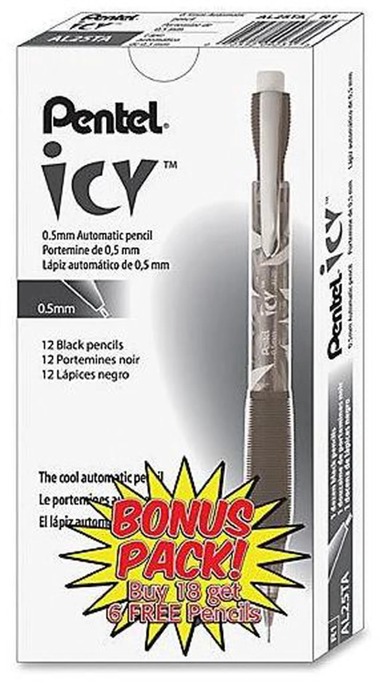 Alt view image 5 of 9 - Pentel Icy Mechanical Pencil 0.5 mm Transparent Smoke Barrel 24/Pack AL25TASWSPR