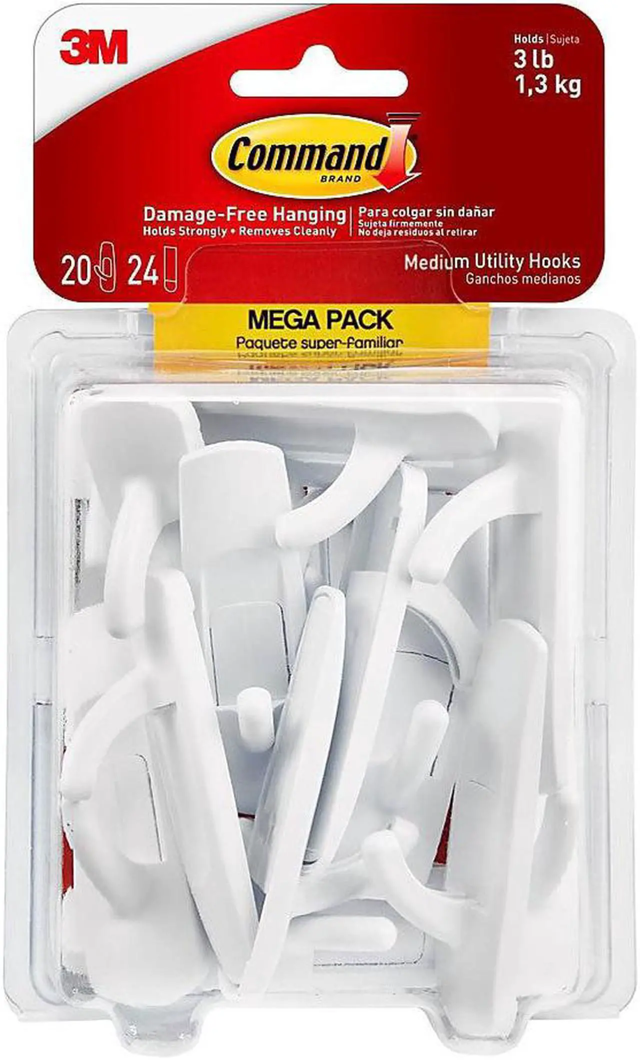 Main image of 3M™ Command™ Mega Pack Utility Hooks, Medium, White, Pack Of 20 Hooks