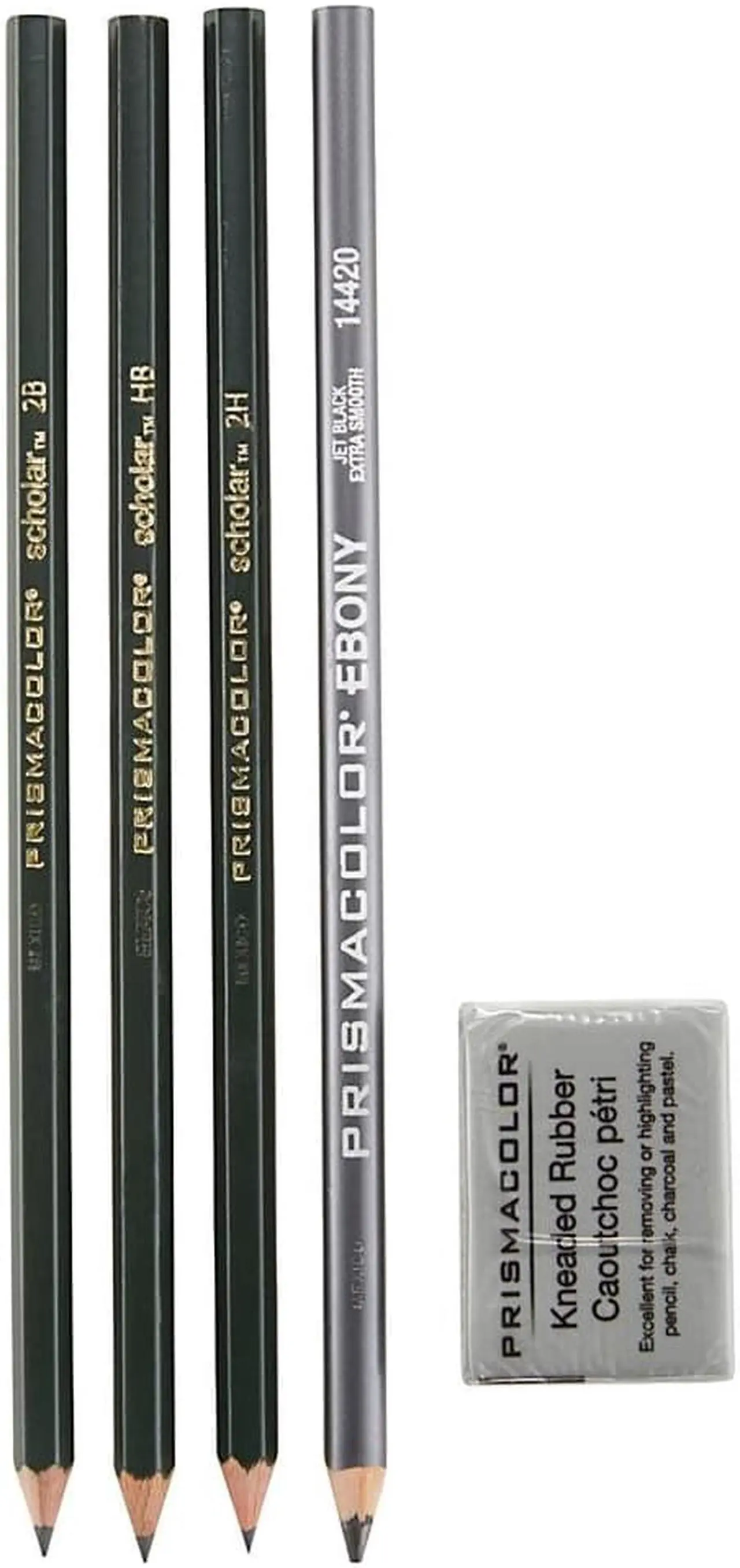 Alt view image 5 of 11 - Prismacolor Scholar Graphite Pencil Set, 4B, 2B, HB, 2H Pencils, Kneaded Eraser