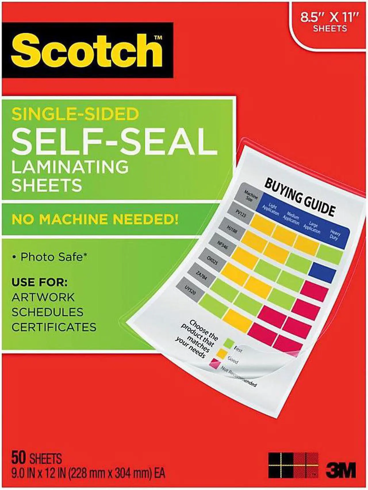 Alt view image 3 of 6 - Scotch 9 x 12 Inches Laminating Sheets Letter Size Single Sided, 50 Pouches (SF854-1B)