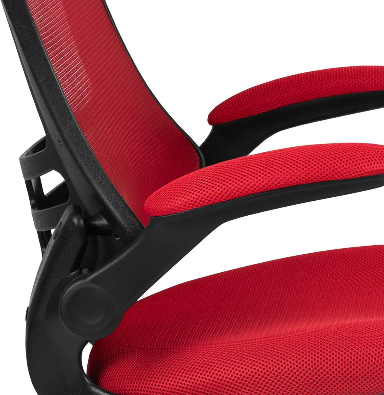 Alt view image 6 of 20 - Mid-Back Red Mesh Ergonomic Drafting Chair with Adjustable Foot Ring and Flip-Up Arms