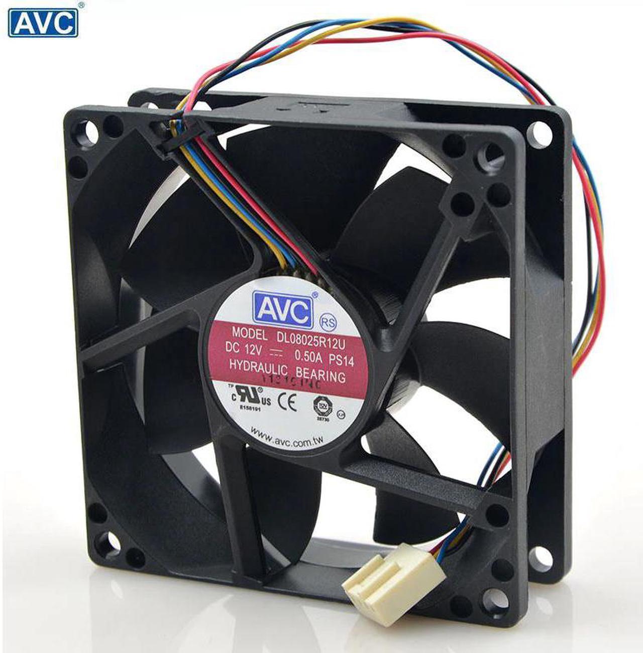 For AVC 8025 80mm x 80mm x 25mm DL08025R12U Hydraulic Bearing PWM Cooler Cooling Fan 12V 0.50A 4Wire 4Pin Connector