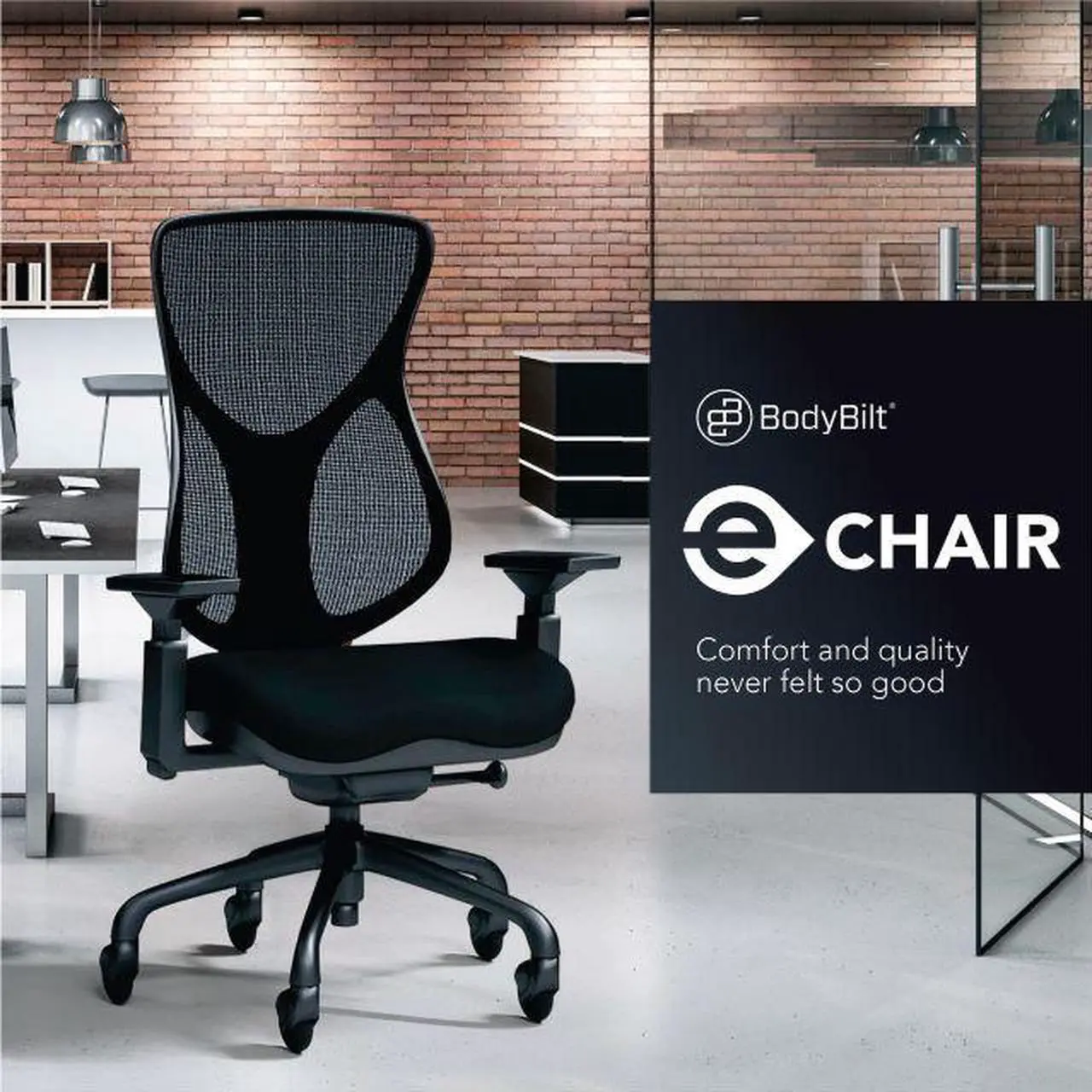 Alt view image 2 of 7 - BodyBilt® Seating E-Chair | Ergonomic Mid-Back Mesh Computer Task Chair |360° Swivel |Adjustable Arms | Quiet Smooth-Glide Wheels | Made in the USA