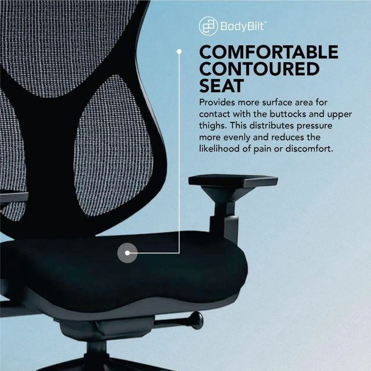 Alt view image 4 of 7 - BodyBilt® Seating E-Chair | Ergonomic Mid-Back Mesh Computer Task Chair |360° Swivel |Adjustable Arms | Quiet Smooth-Glide Wheels | Made in the USA