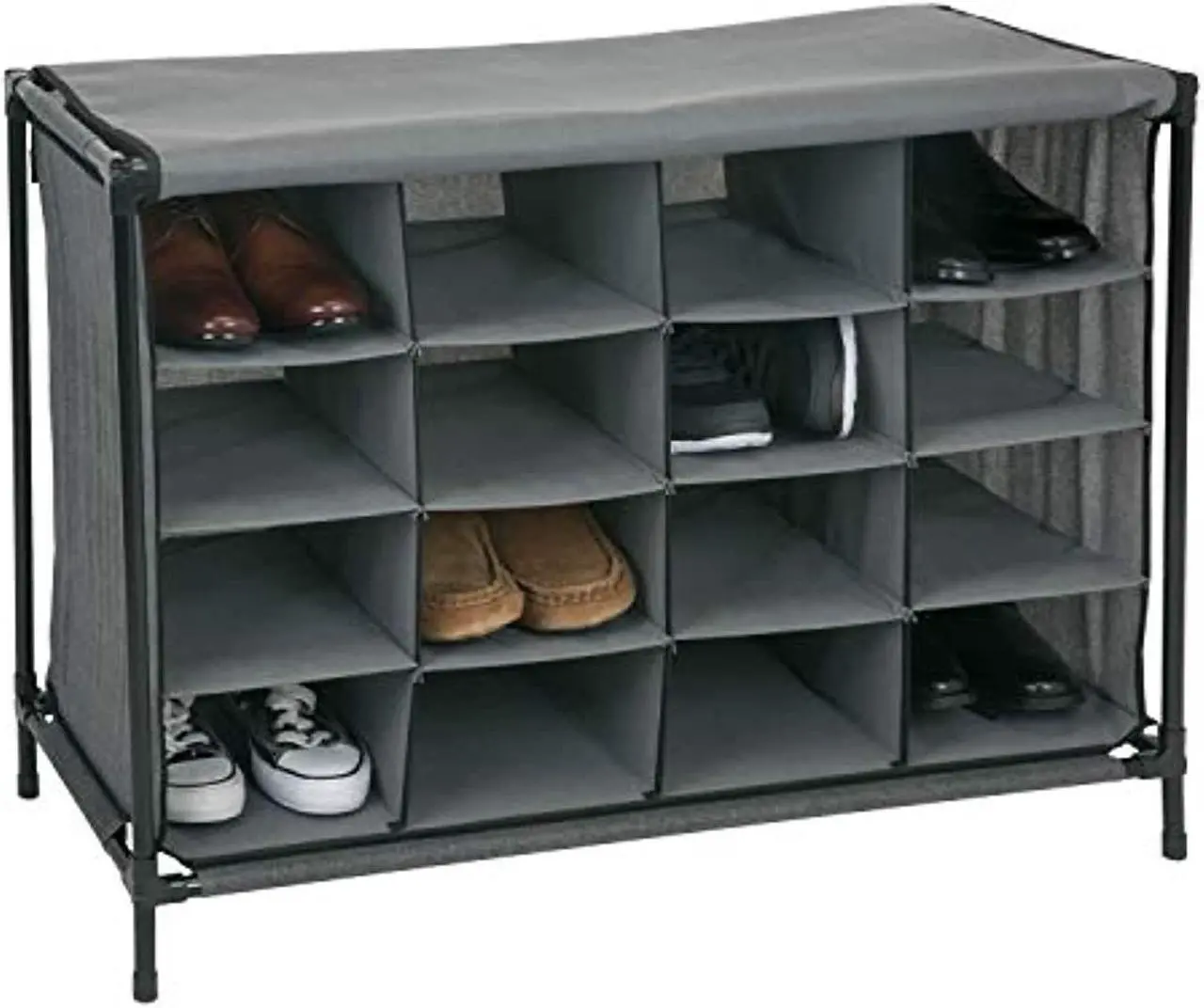 Main image of simplify 16 pair stackable shoe rack organizer with cover for closet bedroom & entryway, grey