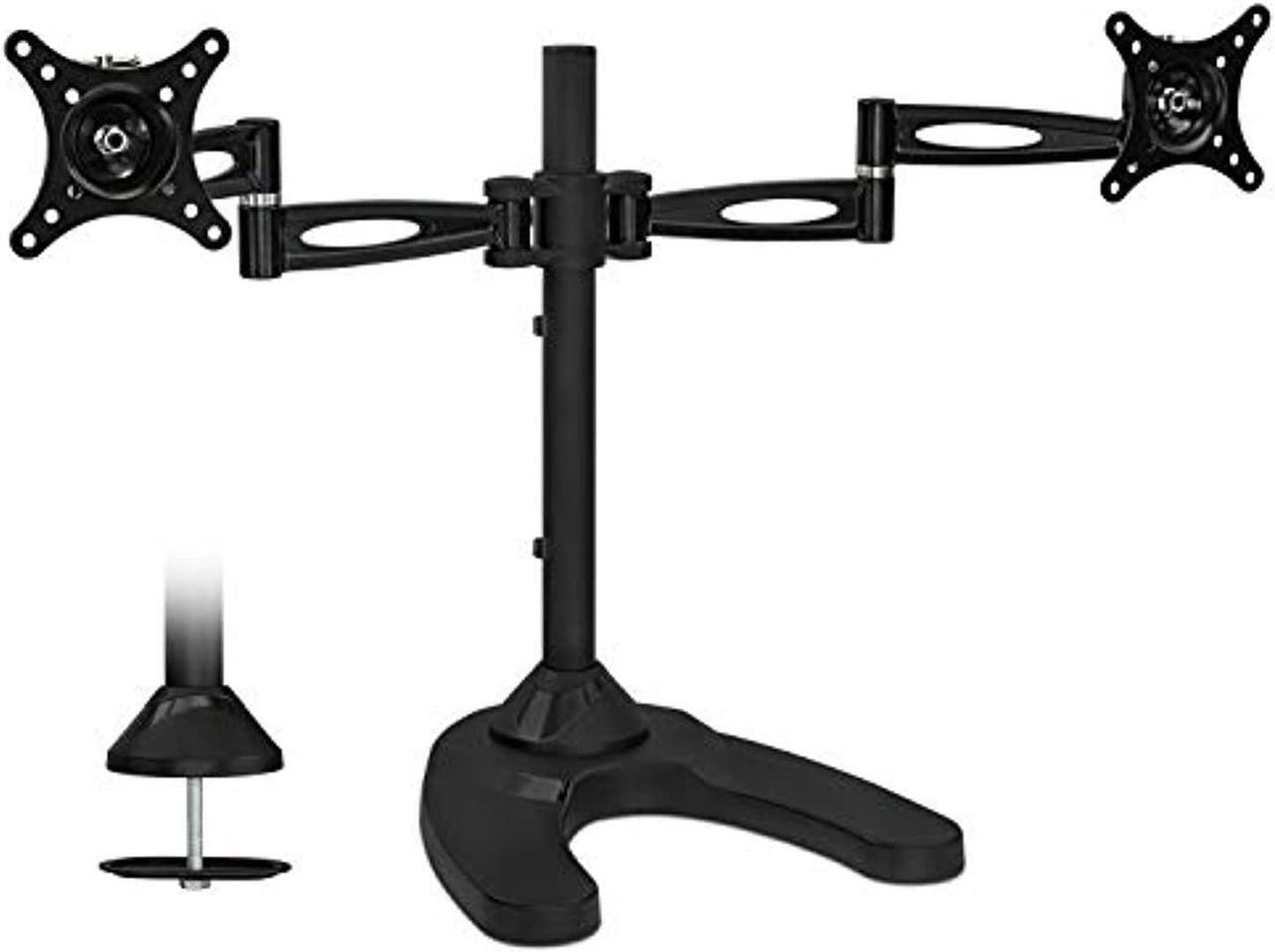 Alt view image 2 of 8 - mountit! free standing dual monitor stand | double arm desk mount fits two x 21 24 27 inch computer screens | 2 heavy duty full motion adjustable arms | vesa 75 100 compatible | grommet base included