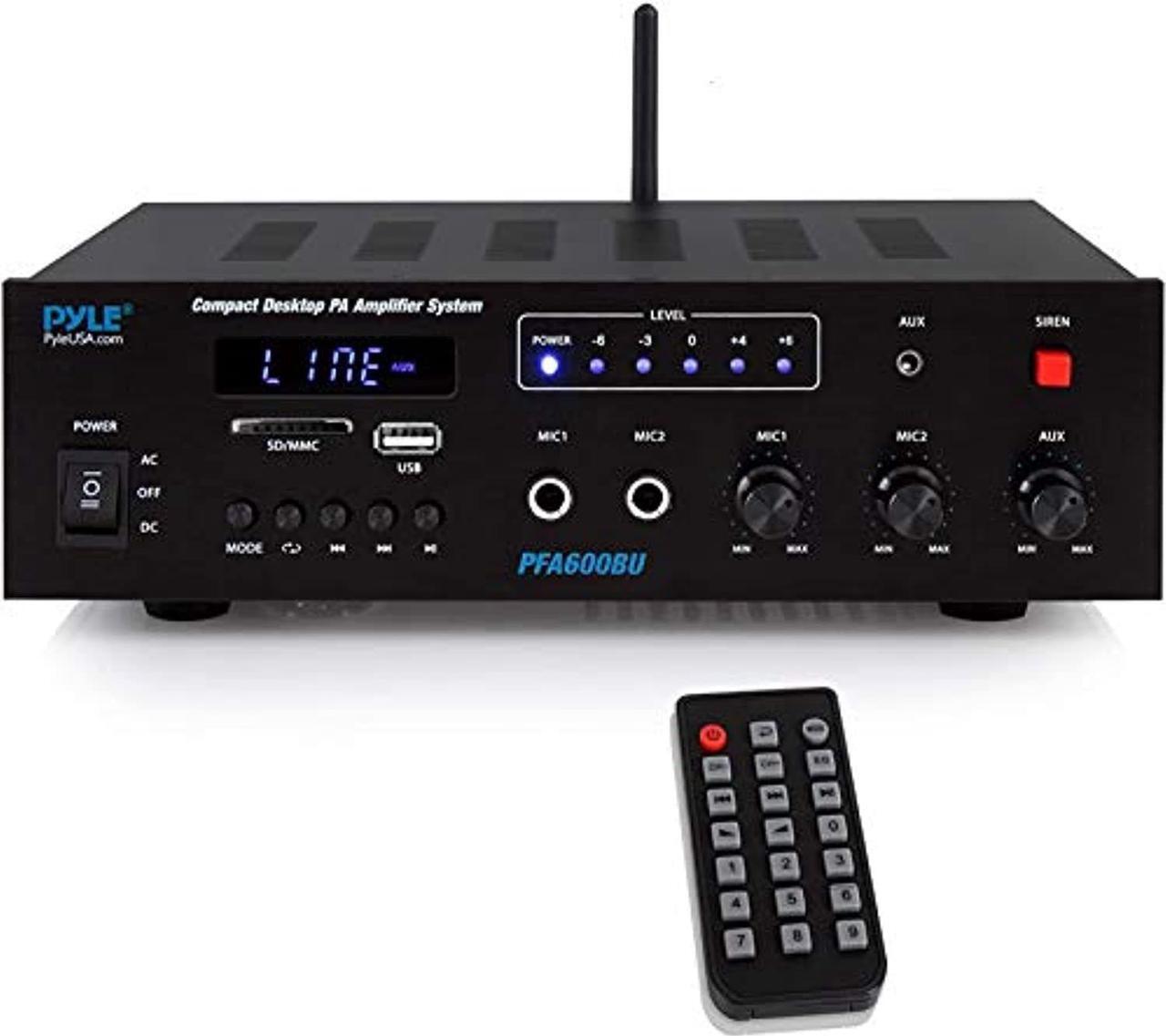Alt view image 13 of 20 - Bluetooth Public Address Amplifier - Compact PA Speaker & Microphone Receiver System with (2) Mic Inputs, MP3/USB/SD Readers, FM Radio (300 Watt)