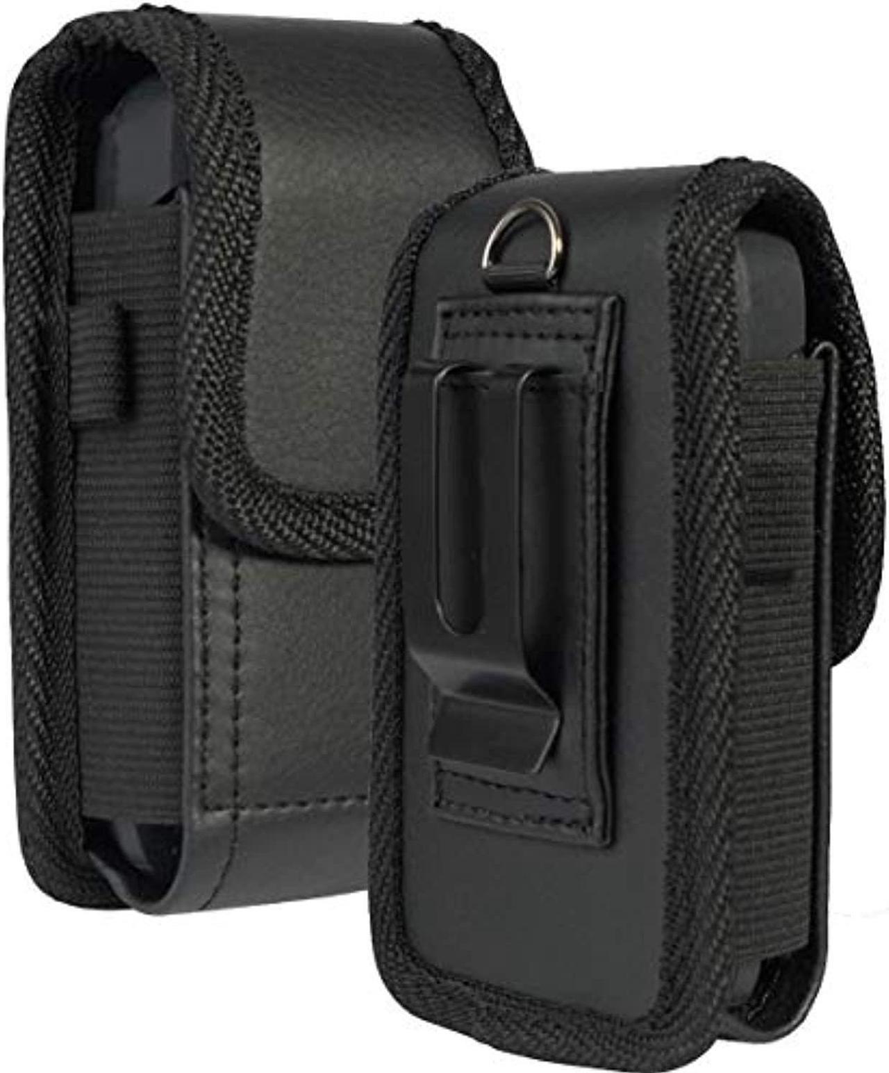 Main image of case for kyocera flip phone, nakedcellphone black vegan leather vertical pouch [with belt loop, metal clip, magnetic closure] for duraxv extreme e4810, duraxv lte e4610, duraxe epic e4830, duraxtp