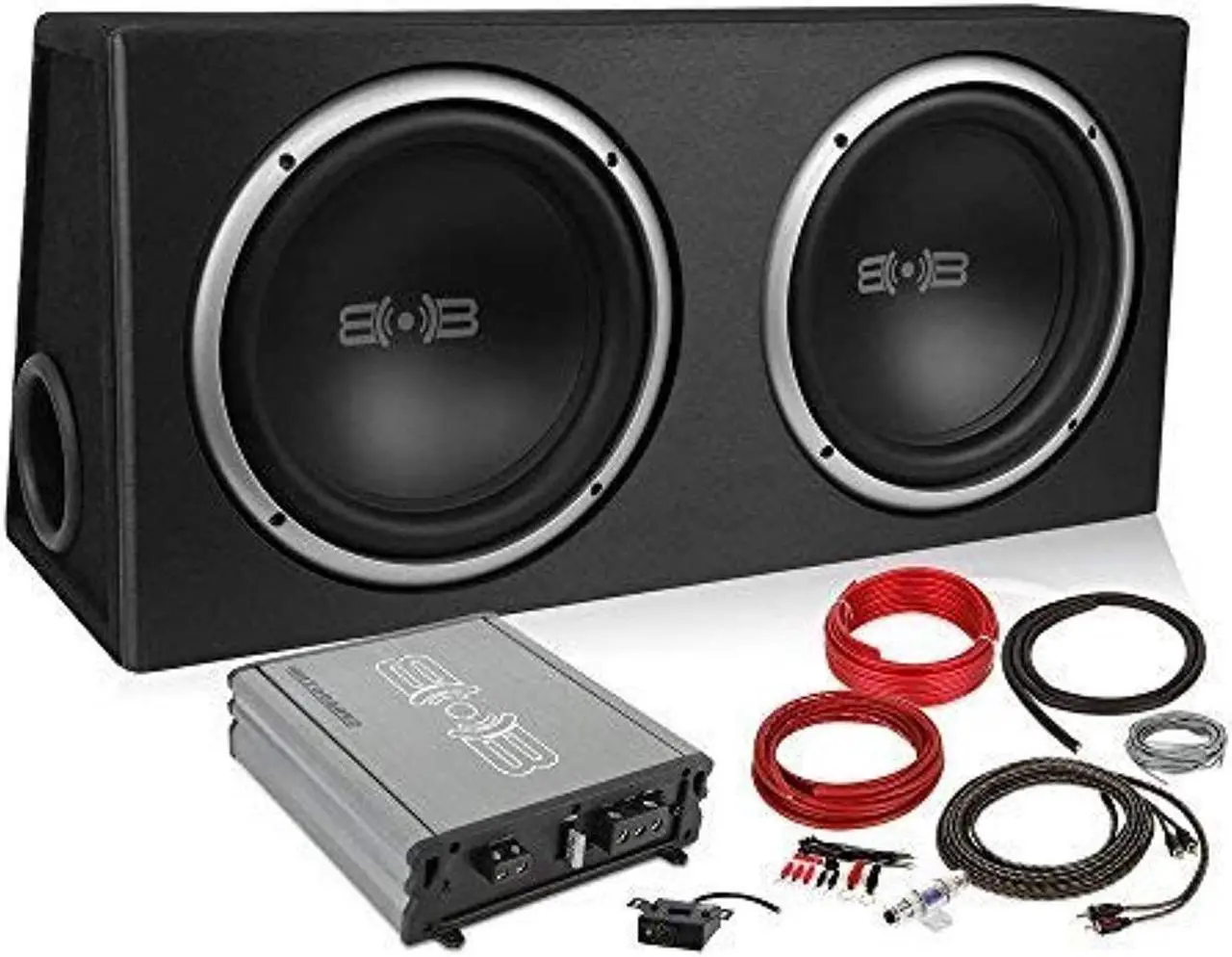 Main image of belva 1000 watt complete car subwoofer package includes two (2) 10-inch subwoofers in ported box, monoblock amplifier, amp wire kit