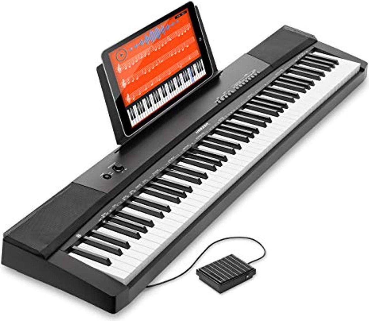 Alt view image 3 of 7 - Hamzer 88 Key Digital Keyboard Piano - Full-Size, Semi-Weighted Keys - Portable Electronic Keyboard Piano with Built-In Speakers and Sustain Pedal