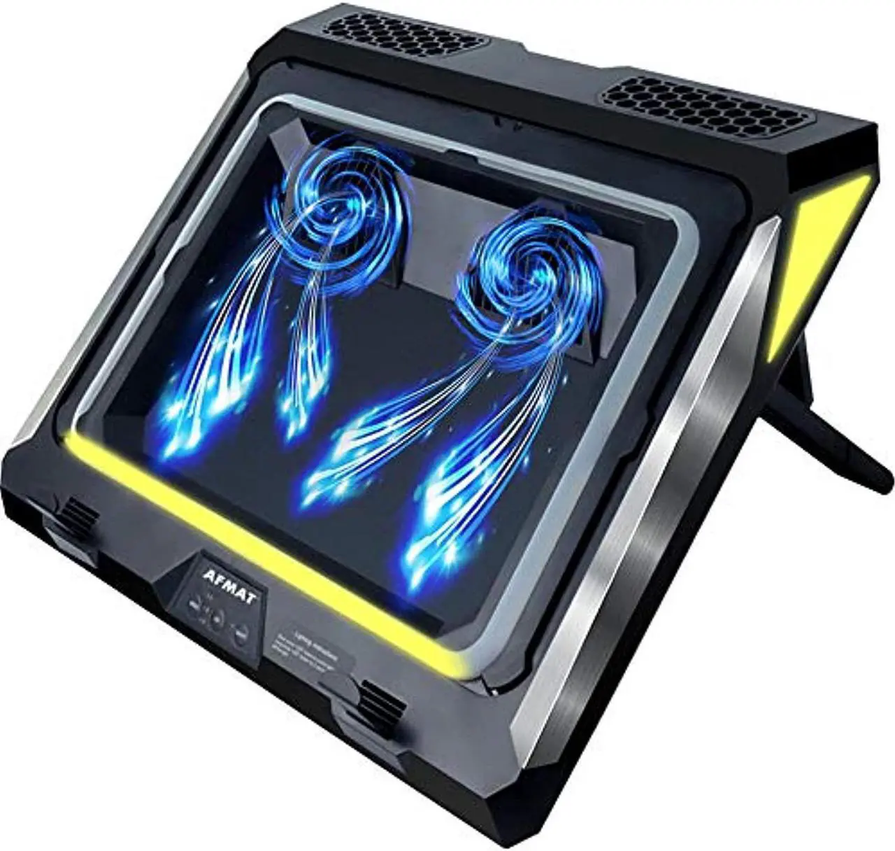 Alt view image 2 of 3 - Laptop Cooler,Laptop Cooling Pad for 14-17 Inch Gaming Laptop, Double Blower Cooler Pad with Dust Filter, Flexible Rubber Ring, Colorful Lights,Adjustable Mount Stand,Third Gear Speed-Black