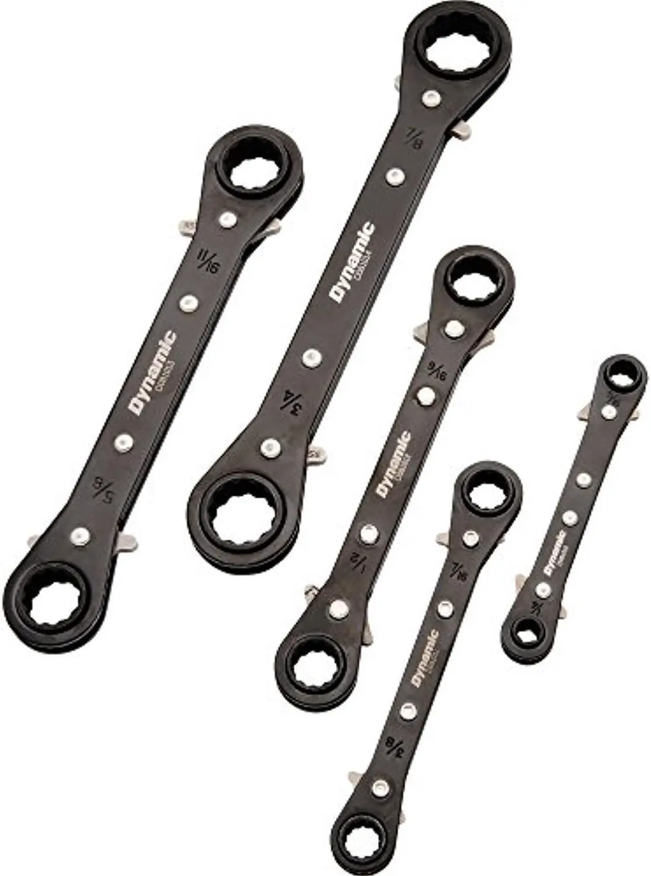 Main image of dynamic 5 piece sae double box end, reversible ratcheting wrench set, straight