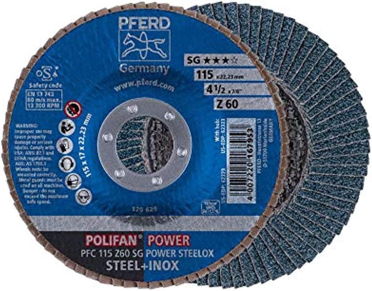 pferd 62223 4-1/2" x 7/8" polifan flap disc - conical sg, zirconia, 60 grit (10 pack)