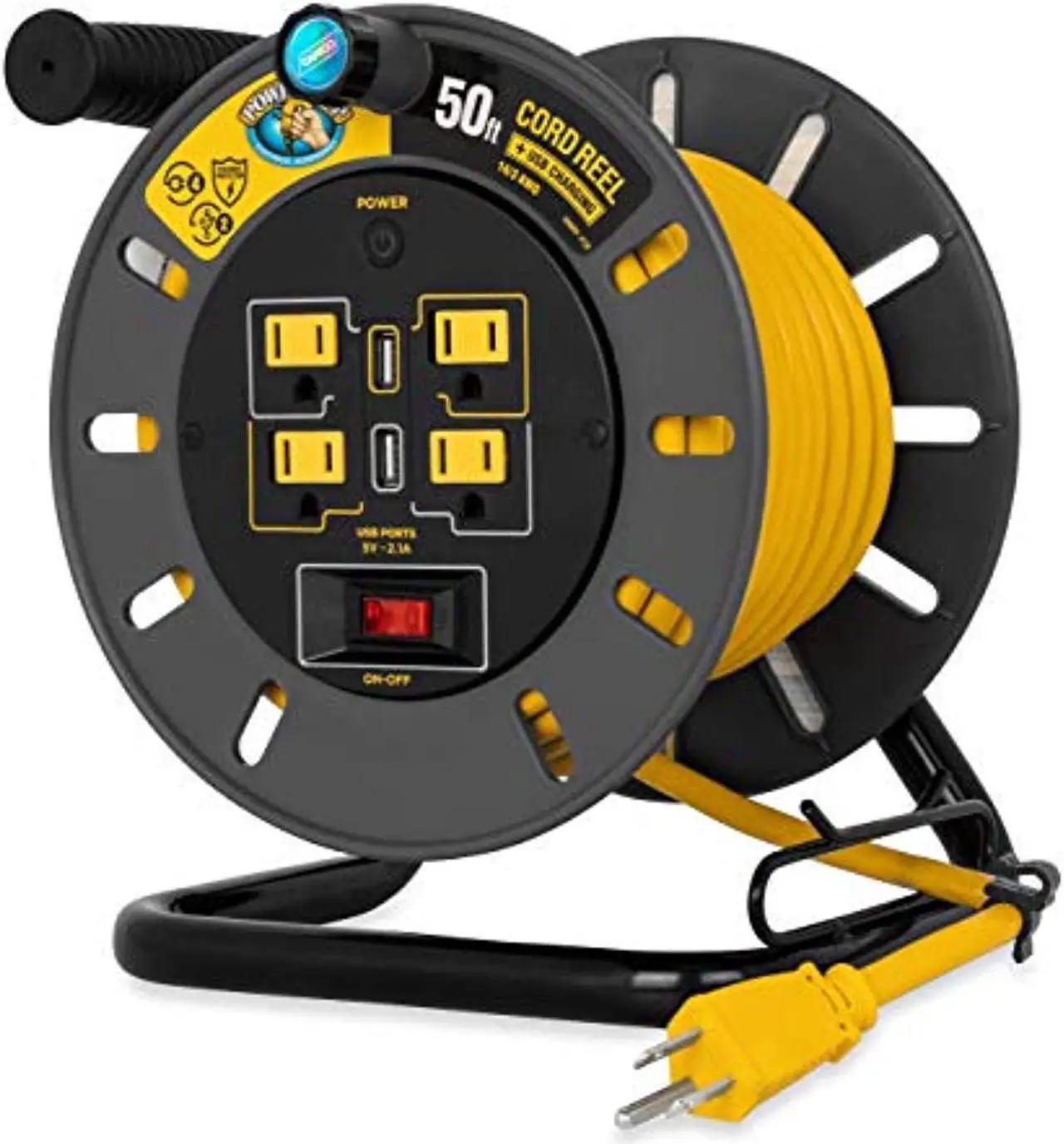 Alt view image 15 of 15 - Camco Power Grip 50-Foot Extension Cord Reel with USB Charging Ports 55291
