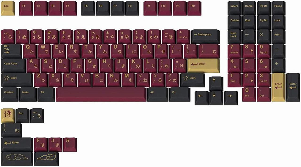 Main image of drop + redsuns gmk red samurai keycap set for full-size keyboards - compatible with cherry mx switches and clones (1800 layout 113-key kit)