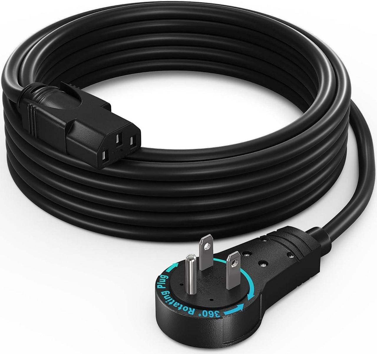 Main image of maximm monitor computer power cord 12 ft flat plug 360 rotating pc cable 3 prong for, desktop, printer, scanner, 16 awg nema 5-15p to iec13 - ul certified