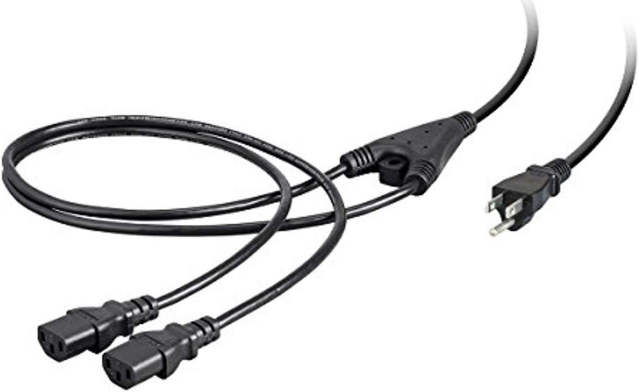 Monoprice 6ft 18AWG Power Extension Cord Splitter Cable  10A (NEMA 5-15P to 2x IEC 60320 C13)