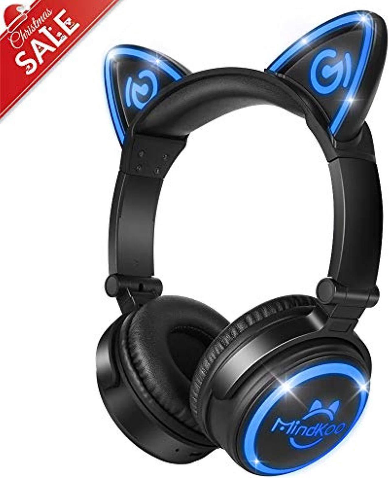Alt view image 2 of 3 - mindkoo unicat mh6 kids bluetooth headphones,cat ear v4.2 bluetooth headsets onear earphones wtih mic,patented led flashing glowing cosplay fancy foldable gaming headsets  black