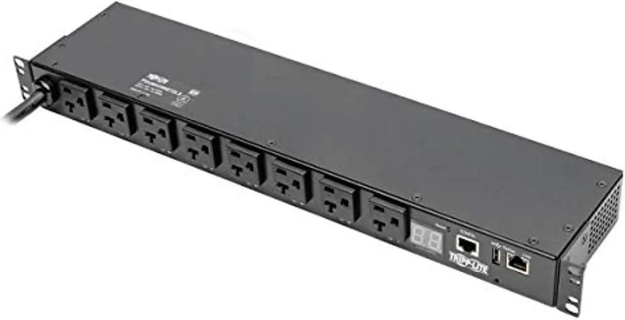 Alt view image 7 of 20 - Tripp Lite 1.9kW Single-Phase Switched PDU, LX Platform Interface, 120V Outlets (8 x 5-15/20R), NEMA L5-20P, 12.0 Feet Cord, 1U Rack, TAA (PDUMH20NET2LX)