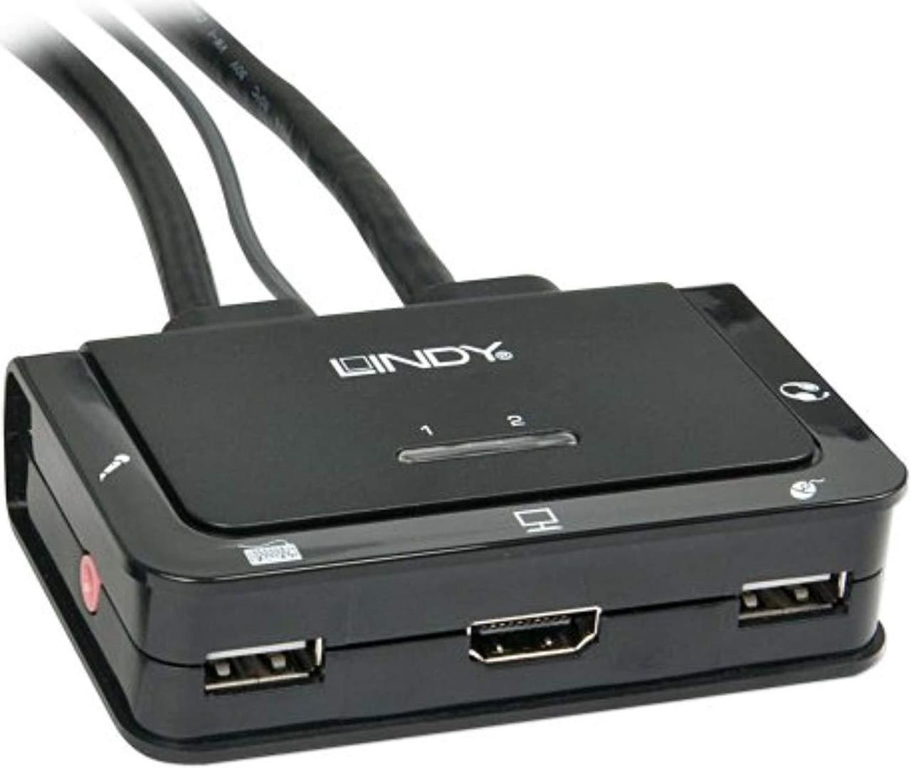 lindy compact 2 port hdmi, usb 2.0 and audio kvm switch  42340