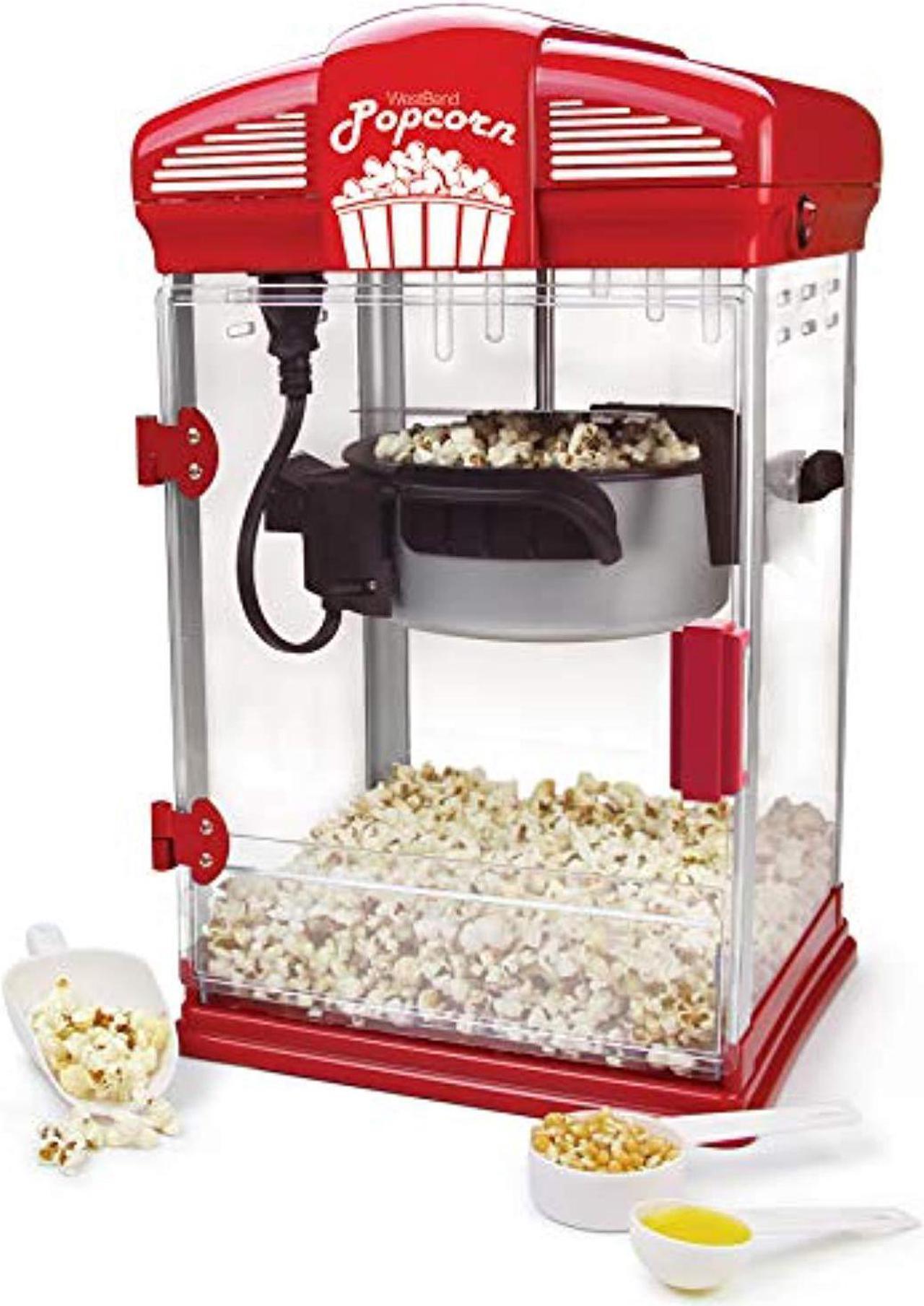 west bend 82515 hot oil movie theater style popcorn popper machine with nonstick kettle includes measuring cup oil and popcorn