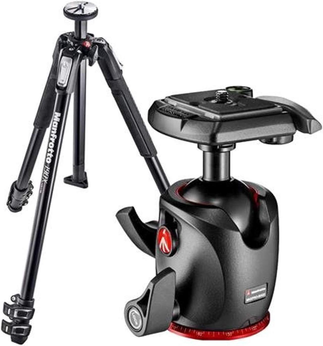 Main image of manfrotto 190x 3 section aluminum tripod, supports 15.4 lbs, 63" max height - bundle mhxpro-bhq2 xpro ball head with quick-rele