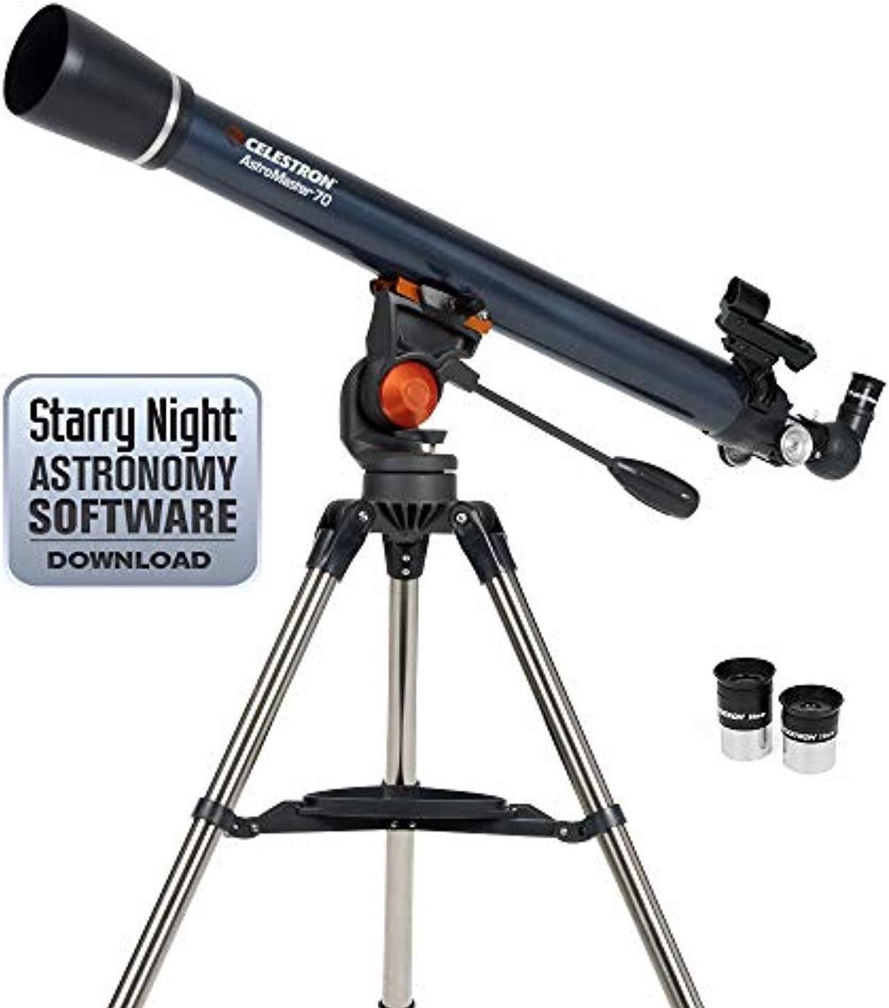 Main image of celestron - astromaster 70az telescope - refractor telescope - fully coated glass optics - adjustable height tripod - bonus ast