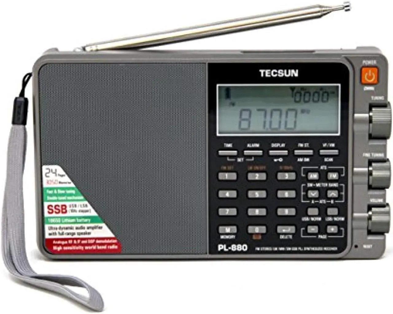 Alt view image 2 of 10 - tecsun pl880 portable digital pll dual conversion am/fm, longwave & shortwave radio with ssb single side band reception, color silver