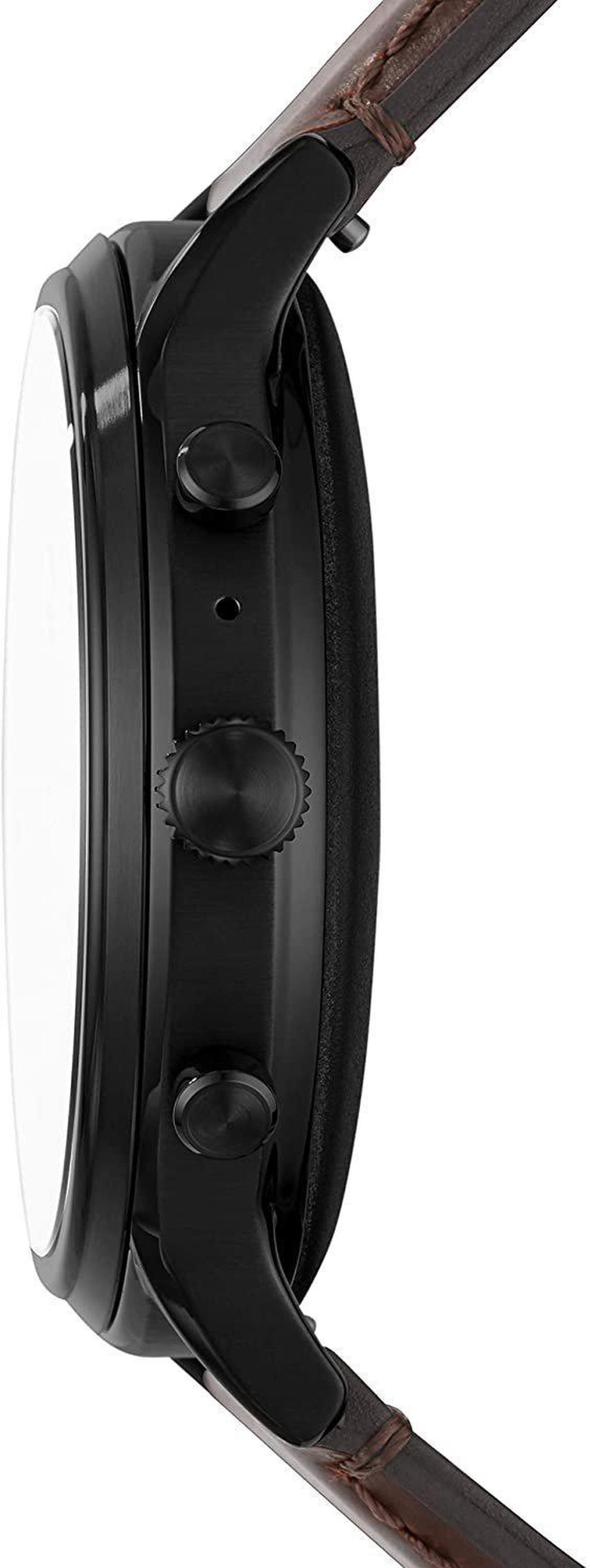 Alt view image 2 of 8 - Fossil Unisex 44MM Gen 5 Carlyle HR Heart Rate Stainless Steel and Leather Touchscreen Smart Watch, Color: Black/Brown (Model: FTW4026)
