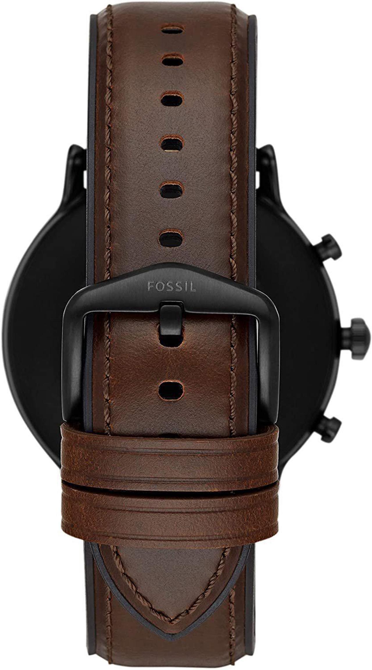 Alt view image 3 of 8 - Fossil Unisex 44MM Gen 5 Carlyle HR Heart Rate Stainless Steel and Leather Touchscreen Smart Watch, Color: Black/Brown (Model: FTW4026)