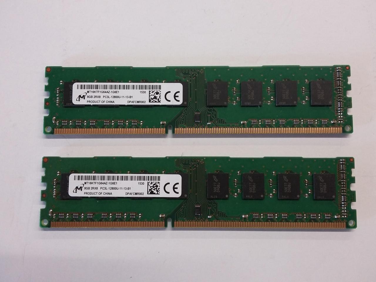 MICRON 16GB (2x 8GB) PC3L -12800U DESKTOP RAM - MT16KTF1G64AZ - LOT OF 2