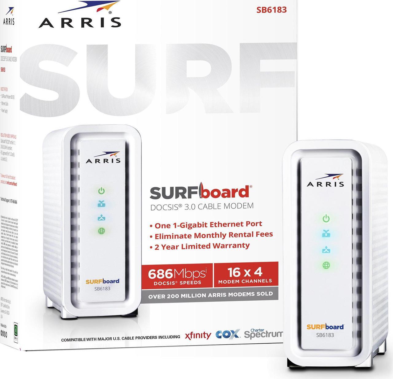 Alt view image 2 of 8 - ARRIS Arris SURFboard SB6183 Cable Modem - 1 x Network (RJ-45) - F-type - Gigabit Ethernet - Desktop