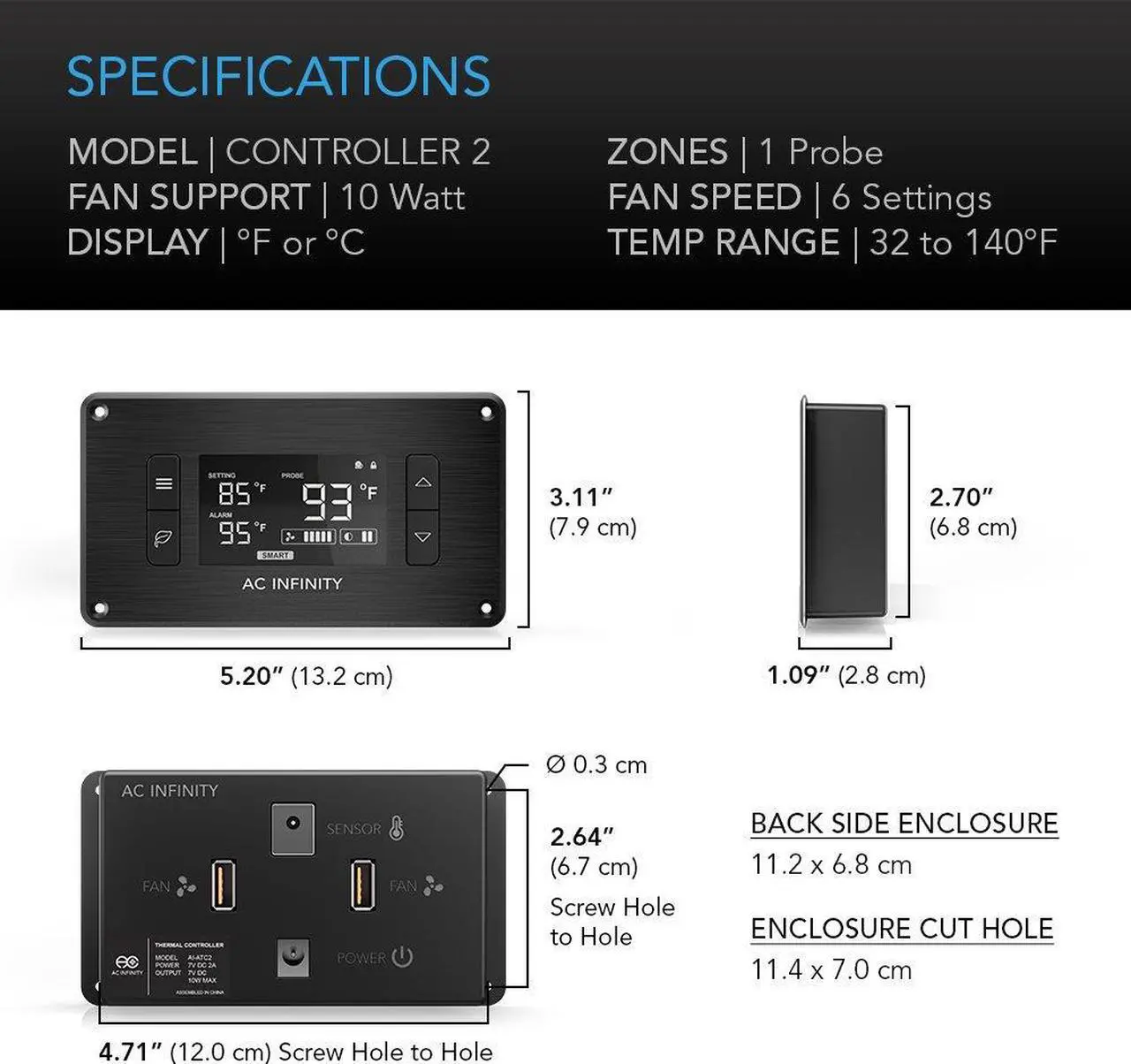 Alt view image 14 of 20 - AC Infinity Thermal Controller, Fan Thermostat and Speed Controller, for Home Theater AV Media Cabinet Cooling