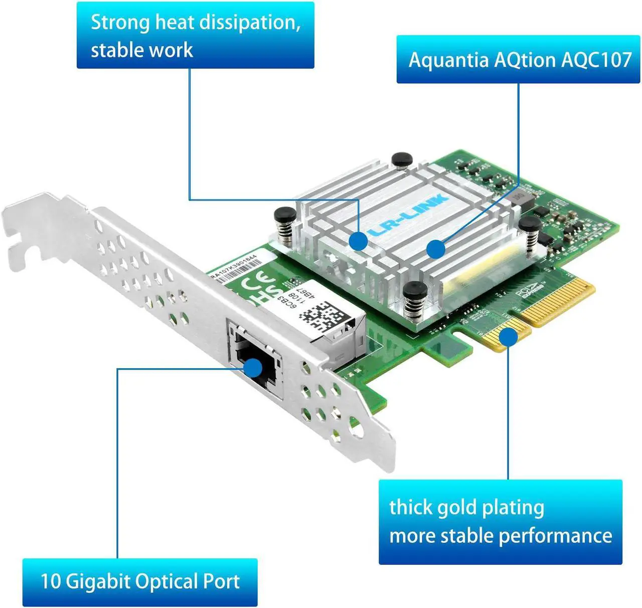 Alt view image 3 of 5 - Lr-link 10Gb Network Card, Single-Port RJ45 Ethernet Adapter, with Aquantia Chip, PCI-Express X4 NIC Support Windows multicolor Aquantia AQC107(1xRJ45) A107-1T