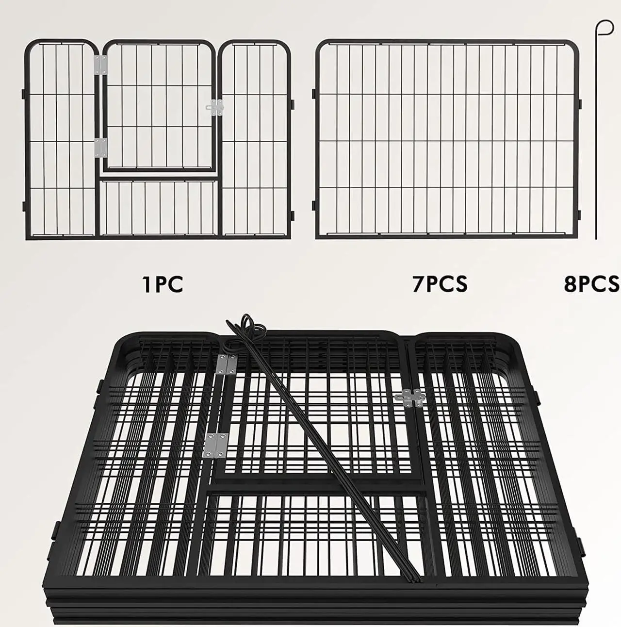 Alt view image 3 of 7 - BOSSIN Heavy Metal Pet Dog Playpen for Small/Medium Dogs, 8 Panels 24"/32"/40" Height x 32" Width Rustproof Puppy Playpen Indoor & Outdoor, Foldable Dog Fences for The Yard, Home, Camp