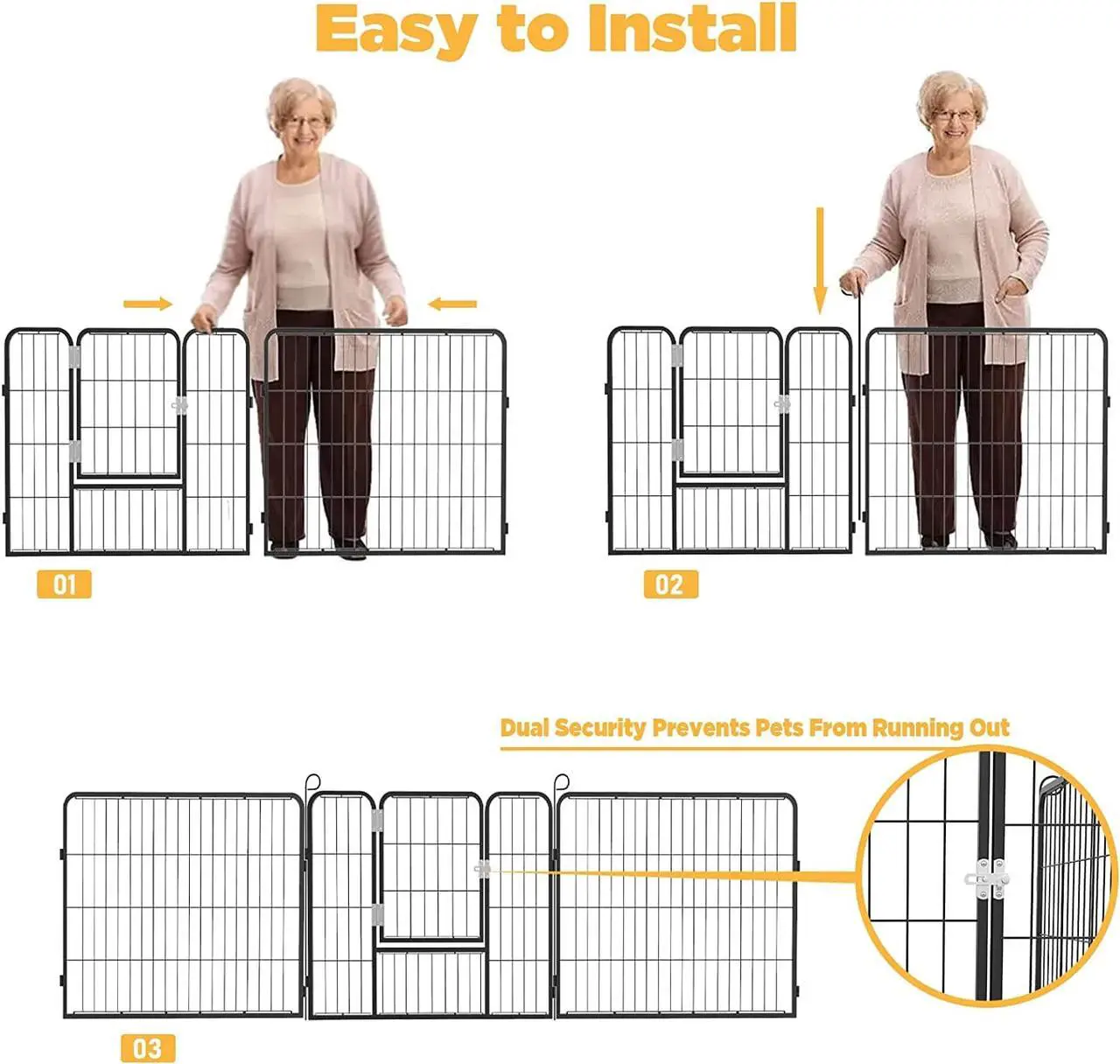 Alt view image 4 of 7 - BOSSIN Heavy Metal Pet Dog Playpen for Small/Medium Dogs, 8 Panels 24"/32"/40" Height x 32" Width Rustproof Puppy Playpen Indoor & Outdoor, Foldable Dog Fences for The Yard, Home, Camp