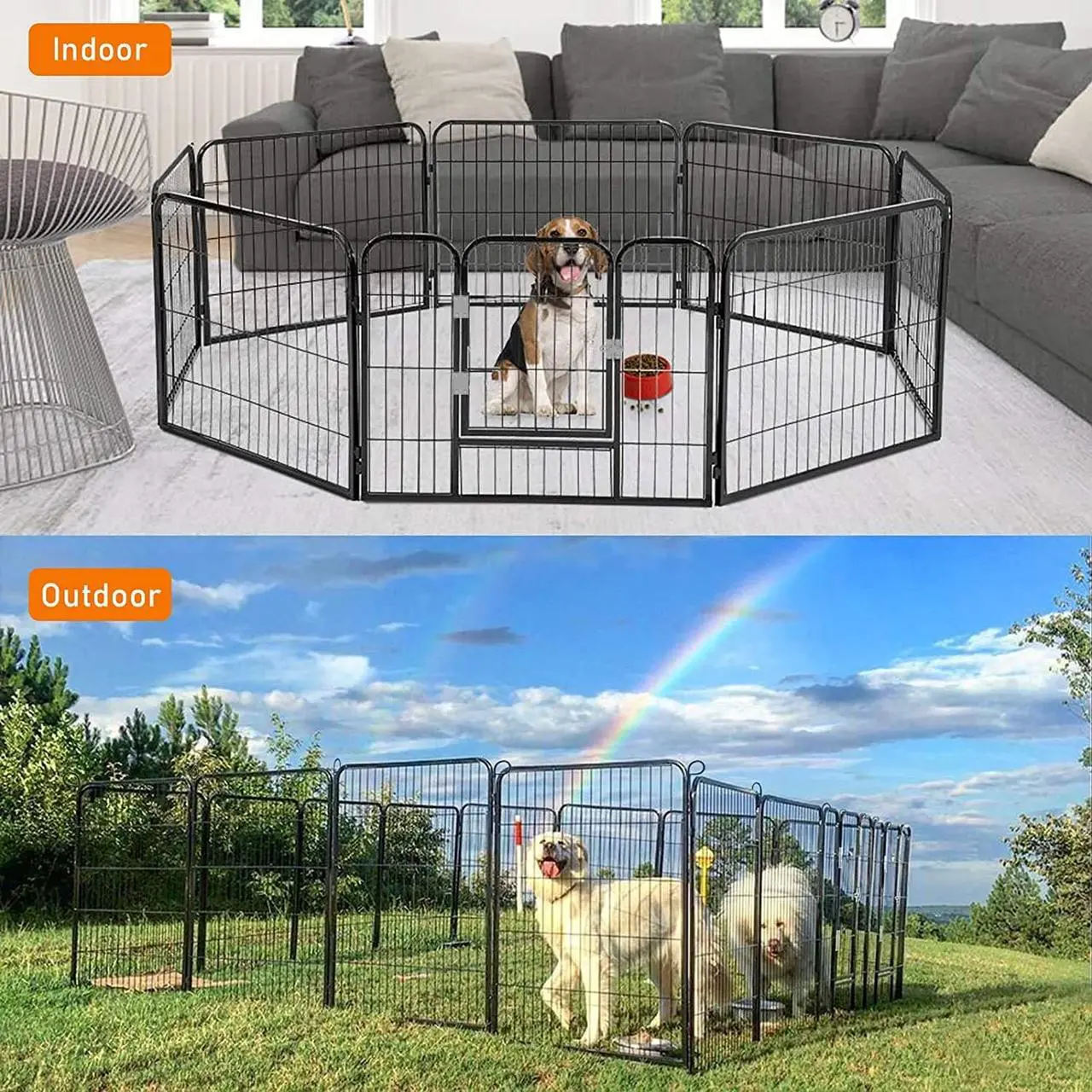Alt view image 6 of 7 - BOSSIN Heavy Metal Pet Dog Playpen for Small/Medium Dogs, 8 Panels 24"/32"/40" Height x 32" Width Rustproof Puppy Playpen Indoor & Outdoor, Foldable Dog Fences for The Yard, Home, Camp