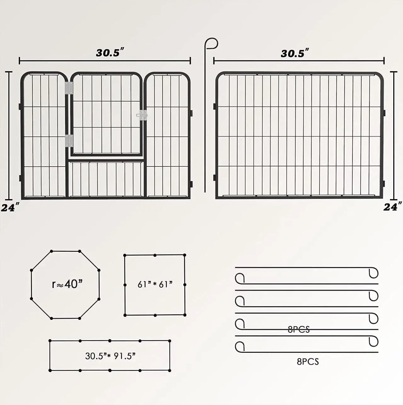 Alt view image 7 of 7 - BOSSIN Heavy Metal Pet Dog Playpen for Small/Medium Dogs, 8 Panels 24"/32"/40" Height x 32" Width Rustproof Puppy Playpen Indoor & Outdoor, Foldable Dog Fences for The Yard, Home, Camp