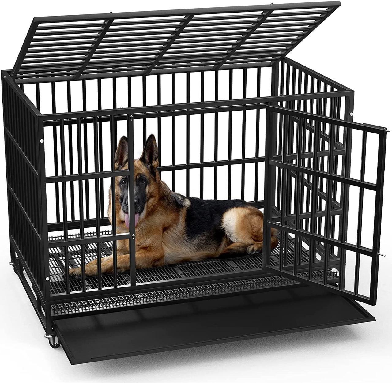 Main image of BOSSIN 48/38 inch Heavy Duty Indestructible Dog Crate, Escape Proof Dog cage Kennel with Lockable Wheels,high Anxiety Double Door Dog Crate,Extra Large Crate Indoor for Large Dog with Removable Tray