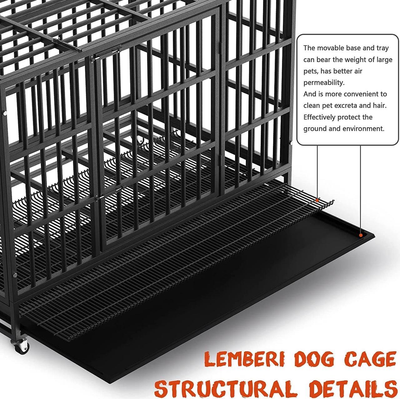 Alt view image 3 of 7 - BOSSIN 48/38 inch Heavy Duty Indestructible Dog Crate, Escape Proof Dog cage Kennel with Lockable Wheels,high Anxiety Double Door Dog Crate,Extra Large Crate Indoor for Large Dog with Removable Tray