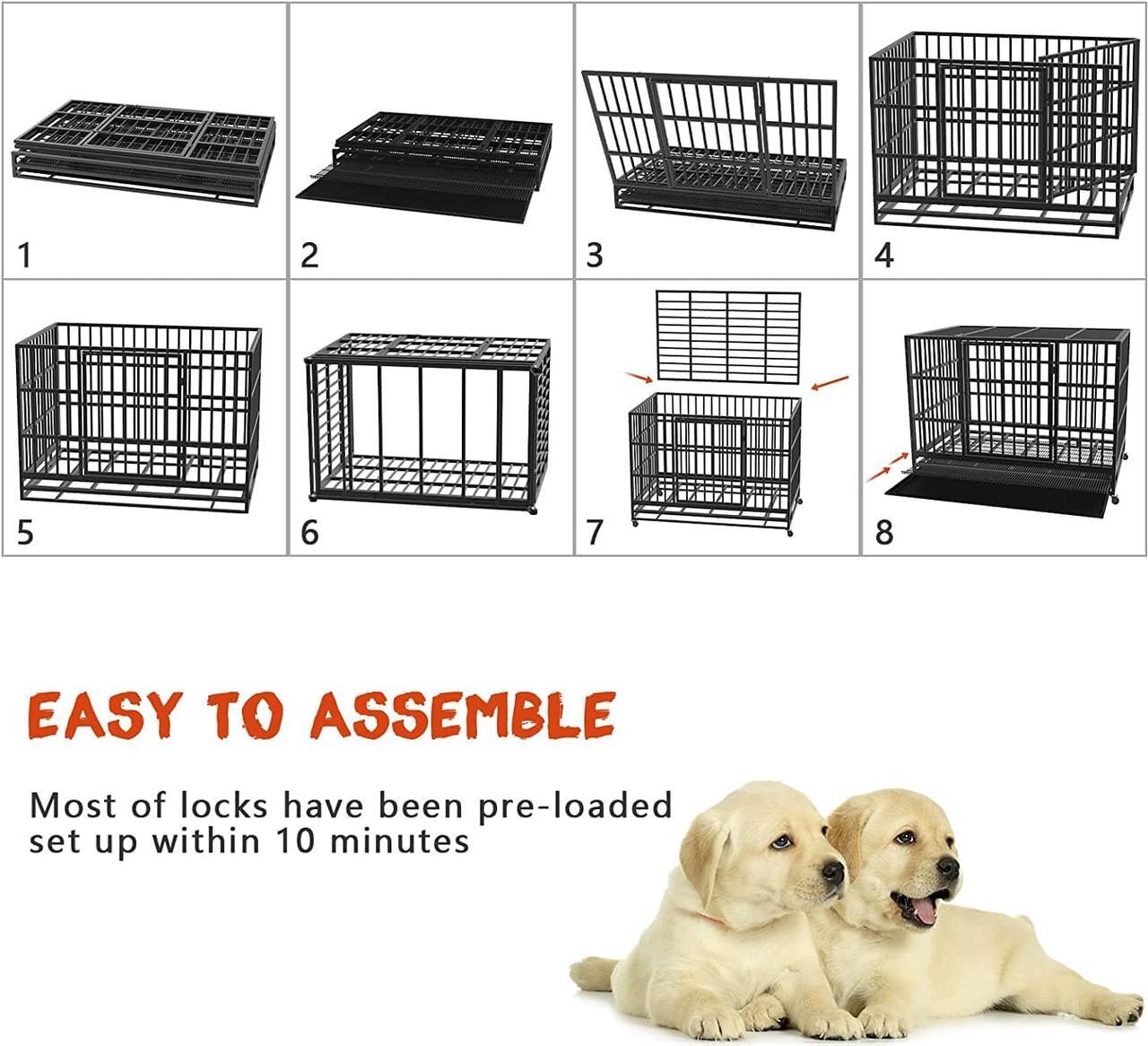 Alt view image 5 of 7 - BOSSIN 48/38 inch Heavy Duty Indestructible Dog Crate, Escape Proof Dog cage Kennel with Lockable Wheels,high Anxiety Double Door Dog Crate,Extra Large Crate Indoor for Large Dog with Removable Tray