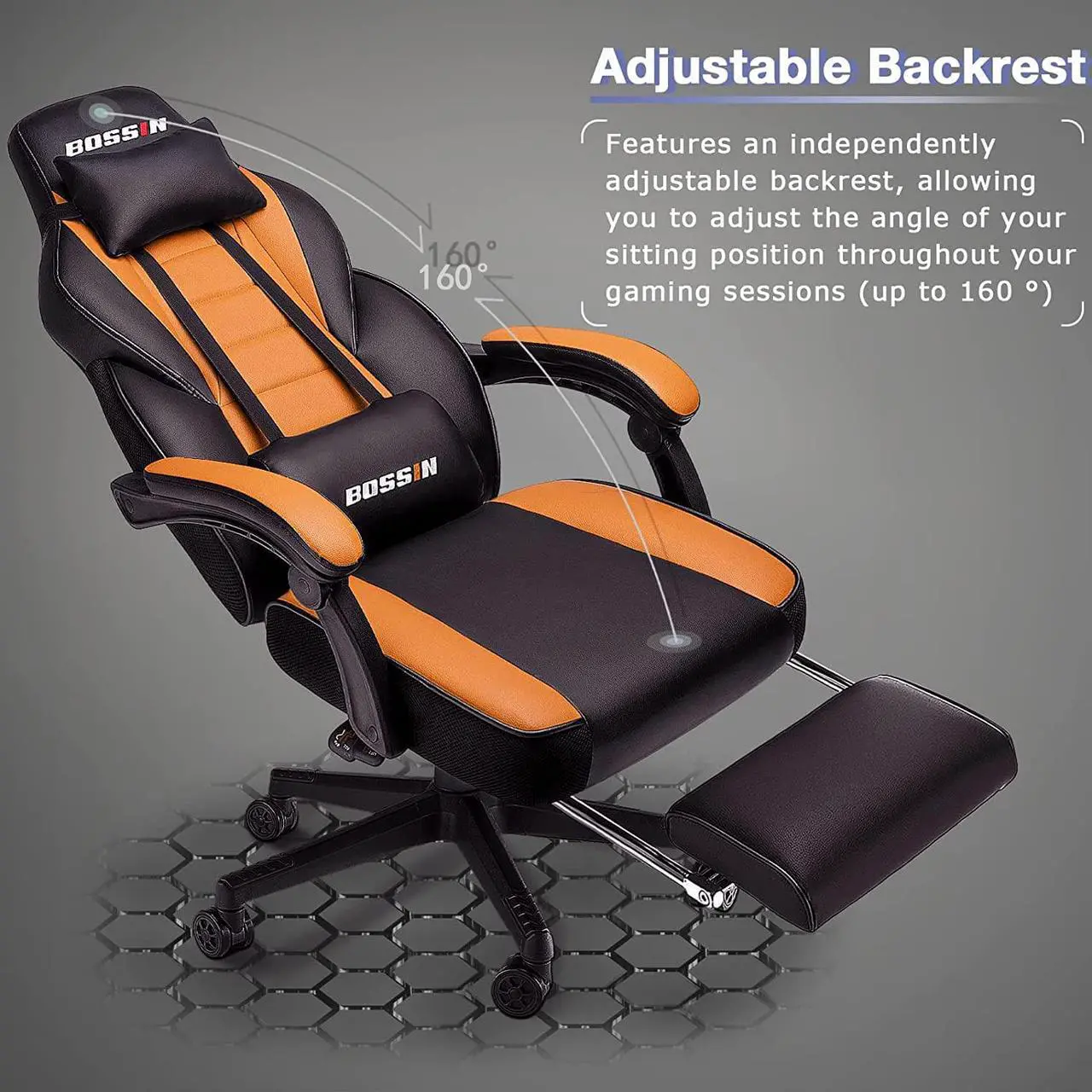 Alt view image 3 of 7 - Bossin Video Game Chairs with footrest,Gamer Chair for Adults,Big and Tall Gaming Chair 400lb Capacity,Gaming Chairs for Teens,Racing Style Gaming Computer Chair with Headrest and Lumbar Support