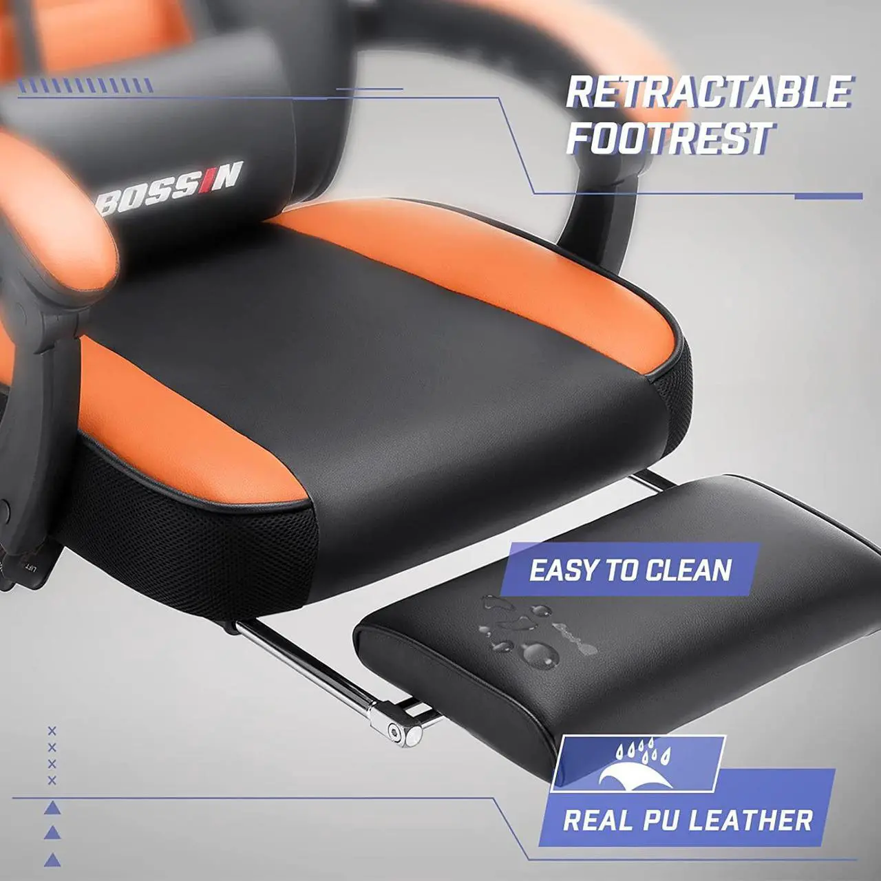Alt view image 5 of 7 - Bossin Video Game Chairs with footrest,Gamer Chair for Adults,Big and Tall Gaming Chair 400lb Capacity,Gaming Chairs for Teens,Racing Style Gaming Computer Chair with Headrest and Lumbar Support