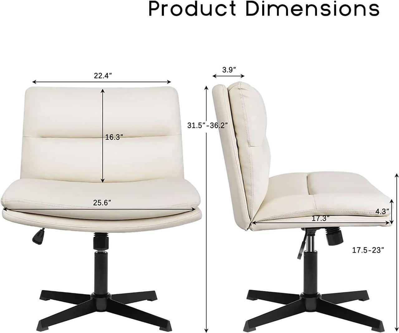 Alt view image 7 of 7 - BOSSIN Armless Office Desk Chair No Wheels,PU Leather Criss Cross Legged Chair for Home Office,Modern Swivel Vanity Chair,Mid-Back Computer Chair,Height Adjustable Wide Seat Task Chair
