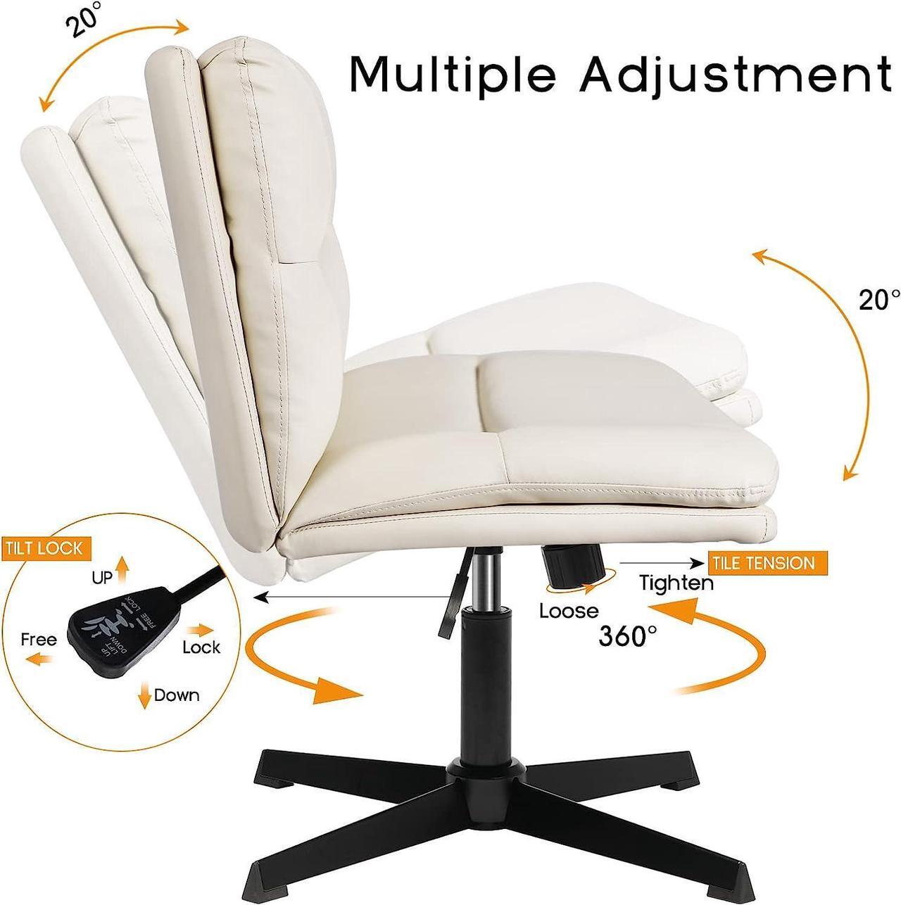 Alt view image 2 of 7 - BOSSIN Armless Office Desk Chair No Wheels,PU Leather Criss Cross Legged Chair for Home Office,Modern Swivel Vanity Chair,Mid-Back Computer Chair,Height Adjustable Wide Seat Task Chair