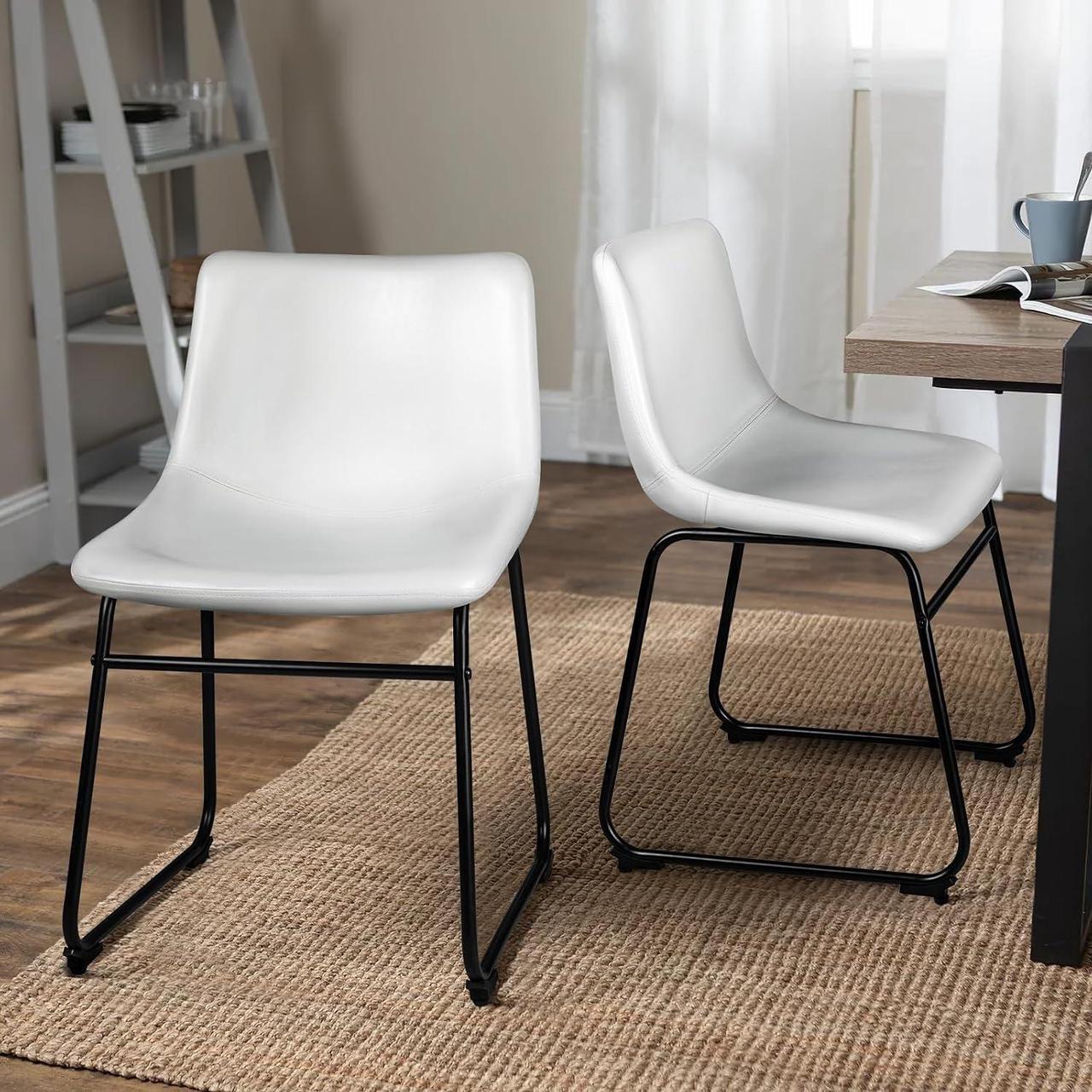 Main image of BOSSIN 18 inch Bar Stools Set of 2,Counter Height Bar Stools with Back, Modern PU Leather Stools with Metal Leg and Footrest (White, 2 PCs 18" Dining Chairs)