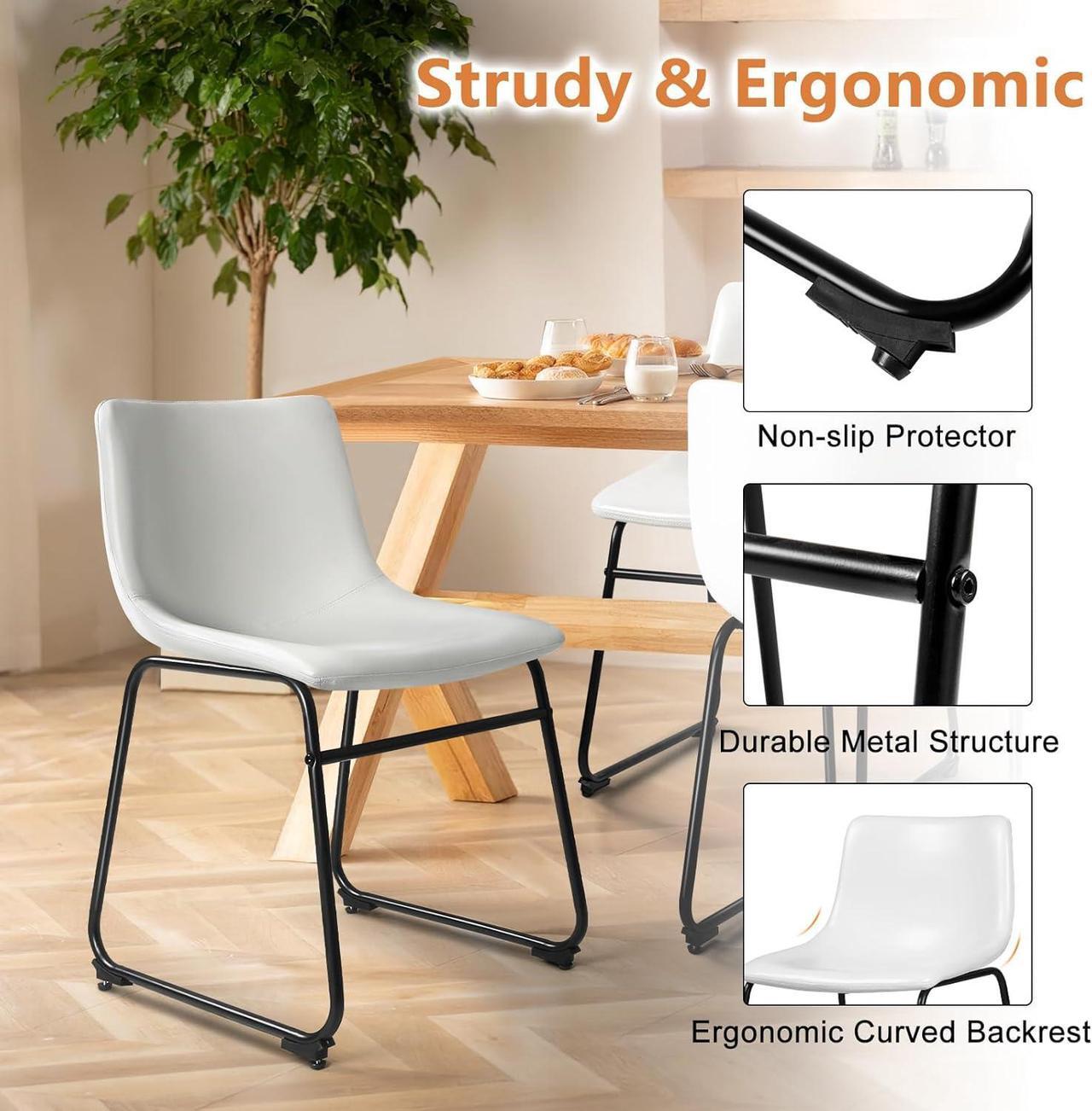 Alt view image 3 of 7 - BOSSIN 18 inch Bar Stools Set of 2,Counter Height Bar Stools with Back, Modern PU Leather Stools with Metal Leg and Footrest (White, 2 PCs 18" Dining Chairs)