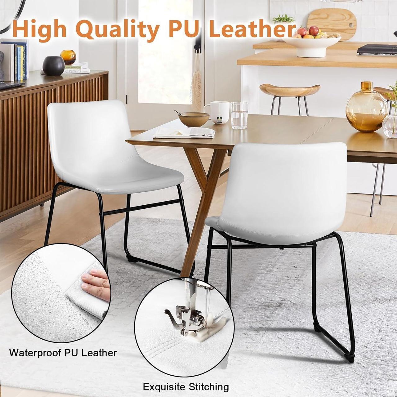 Alt view image 4 of 7 - BOSSIN 18 inch Bar Stools Set of 2,Counter Height Bar Stools with Back, Modern PU Leather Stools with Metal Leg and Footrest (White, 2 PCs 18" Dining Chairs)
